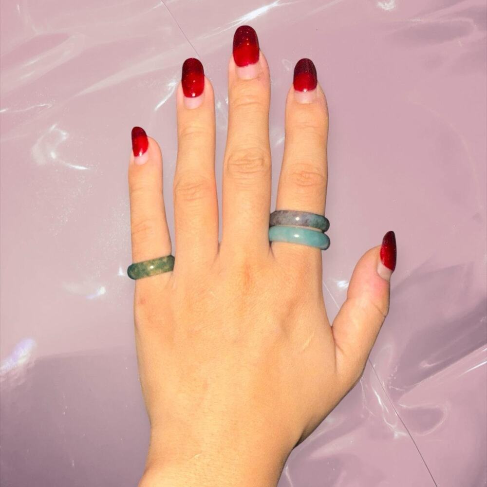 Y2K fairycore lucky green natural Agate gemstone crystal ring boho cottagecore